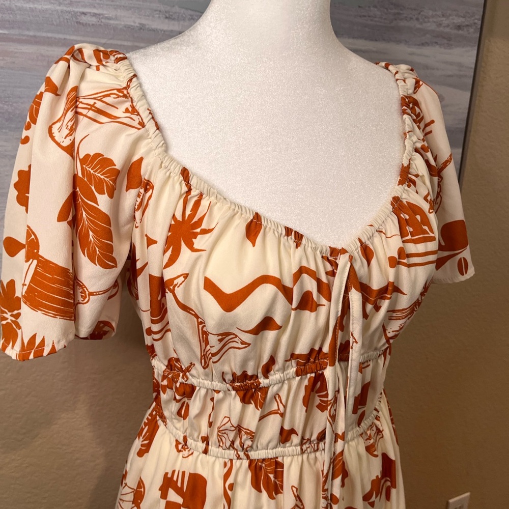 Women's Cream and Orange Dress